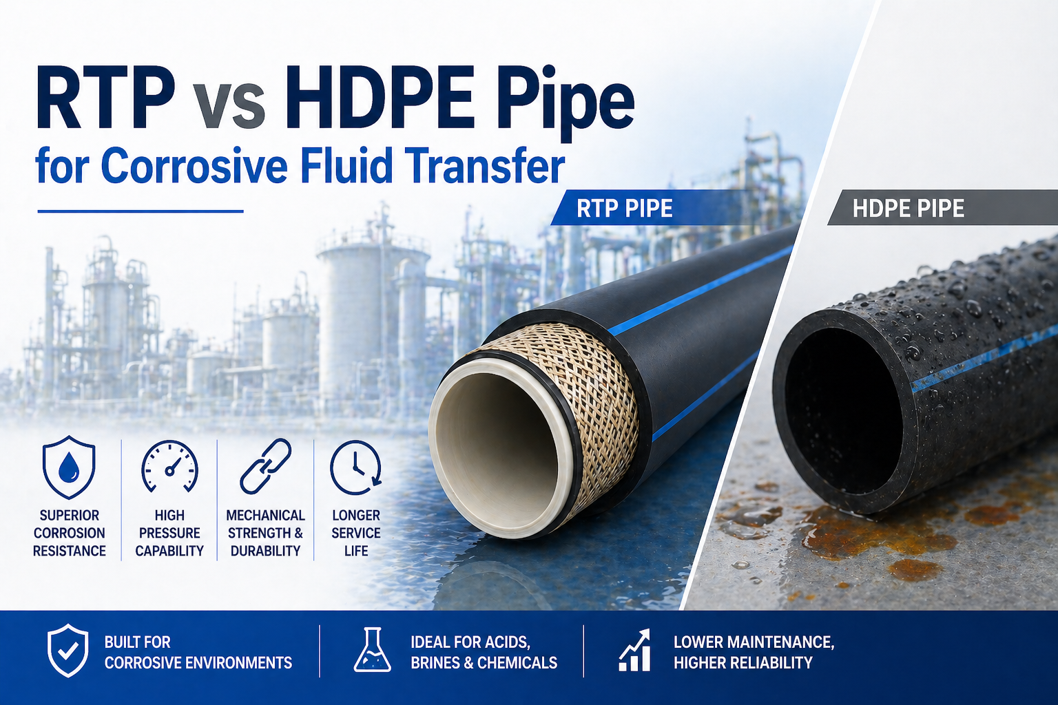 أنابيب RTP أم أنابيب HDPE لنقل السوائل المسببة للتآكل: أيهما يناسب المشاريع البعيدة بشكل أفضل؟